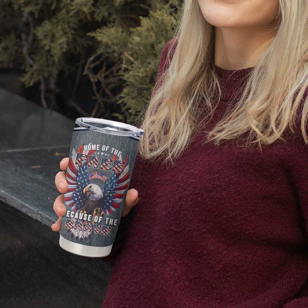 American Flag Patriotic Tumbler Cup Land Of The Free Because Of The Brave USA Flag Bald Eagle