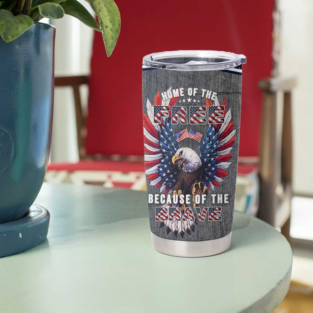 American Flag Patriotic Tumbler Cup Land Of The Free Because Of The Brave USA Flag Bald Eagle