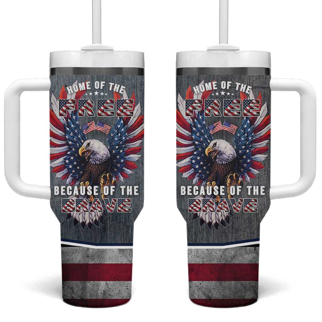 American Flag Patriotic Tumbler With Handle Land Of The Free Because Of The Brave USA Flag Bald Eagle