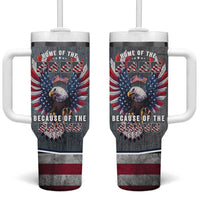 American Flag Patriotic Tumbler With Handle Land Of The Free Because Of The Brave USA Flag Bald Eagle