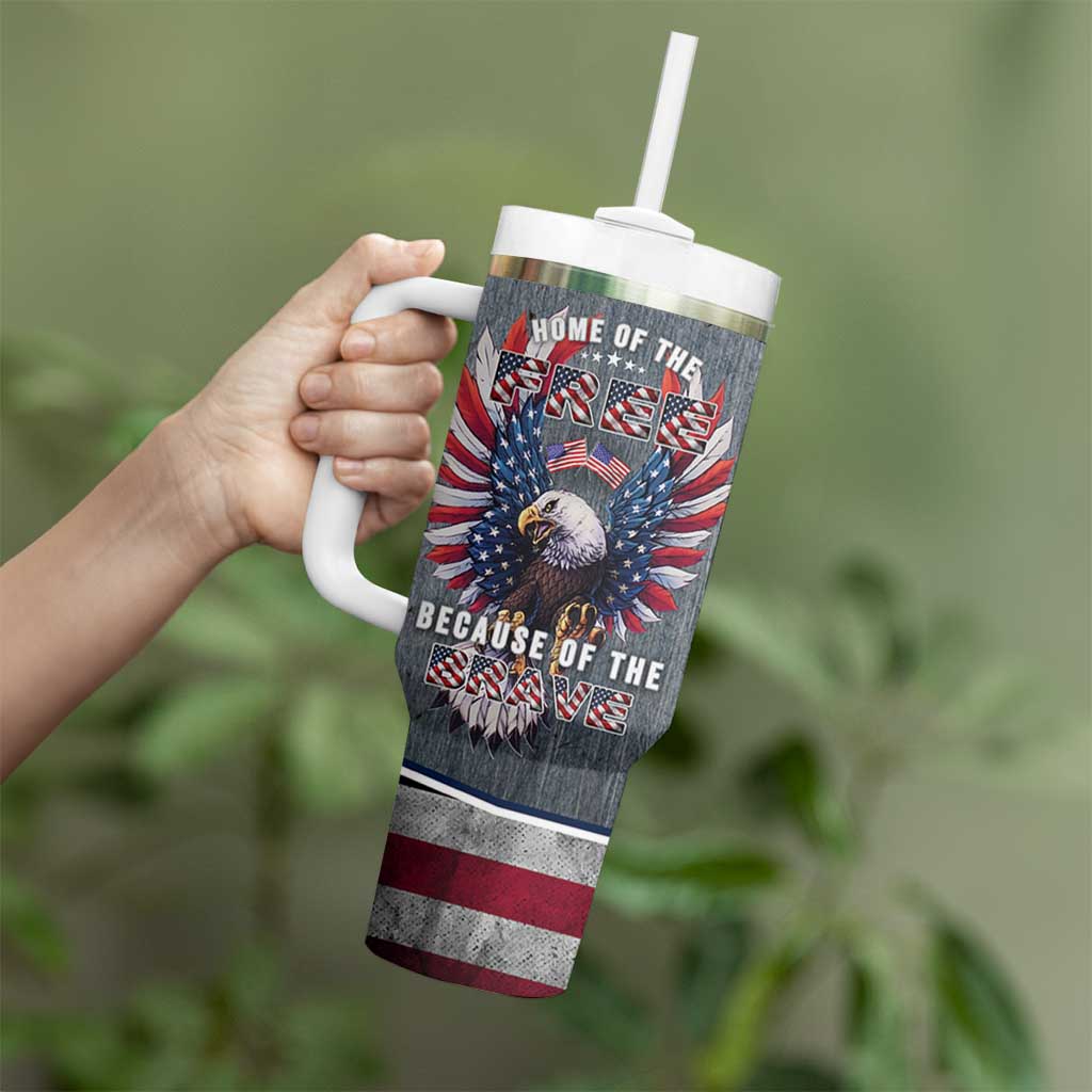 American Flag Patriotic Tumbler With Handle Land Of The Free Because Of The Brave USA Flag Bald Eagle