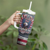 American Flag Patriotic Tumbler With Handle Land Of The Free Because Of The Brave USA Flag Bald Eagle
