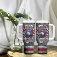 American Flag Patriotic Tumbler With Handle Land Of The Free Because Of The Brave USA Flag Bald Eagle