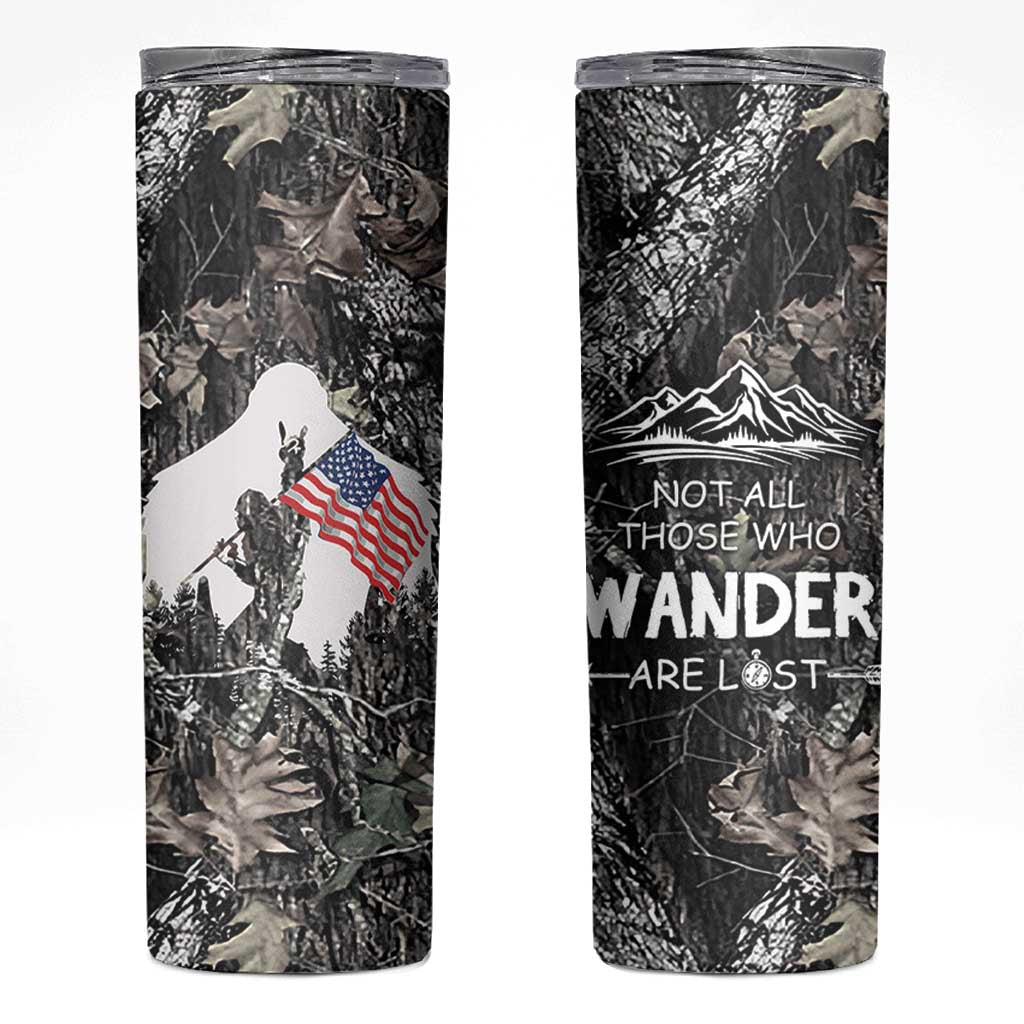 Bigfoot Camping Skinny Tumbler Not All Who Wander Are Lost Sasquatch