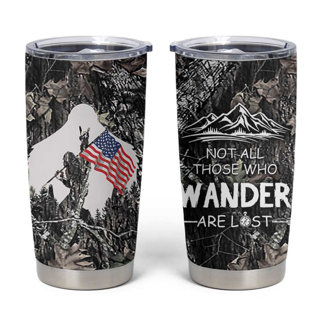 Bigfoot Camping Tumbler Cup Not All Who Wander Are Lost Sasquatch