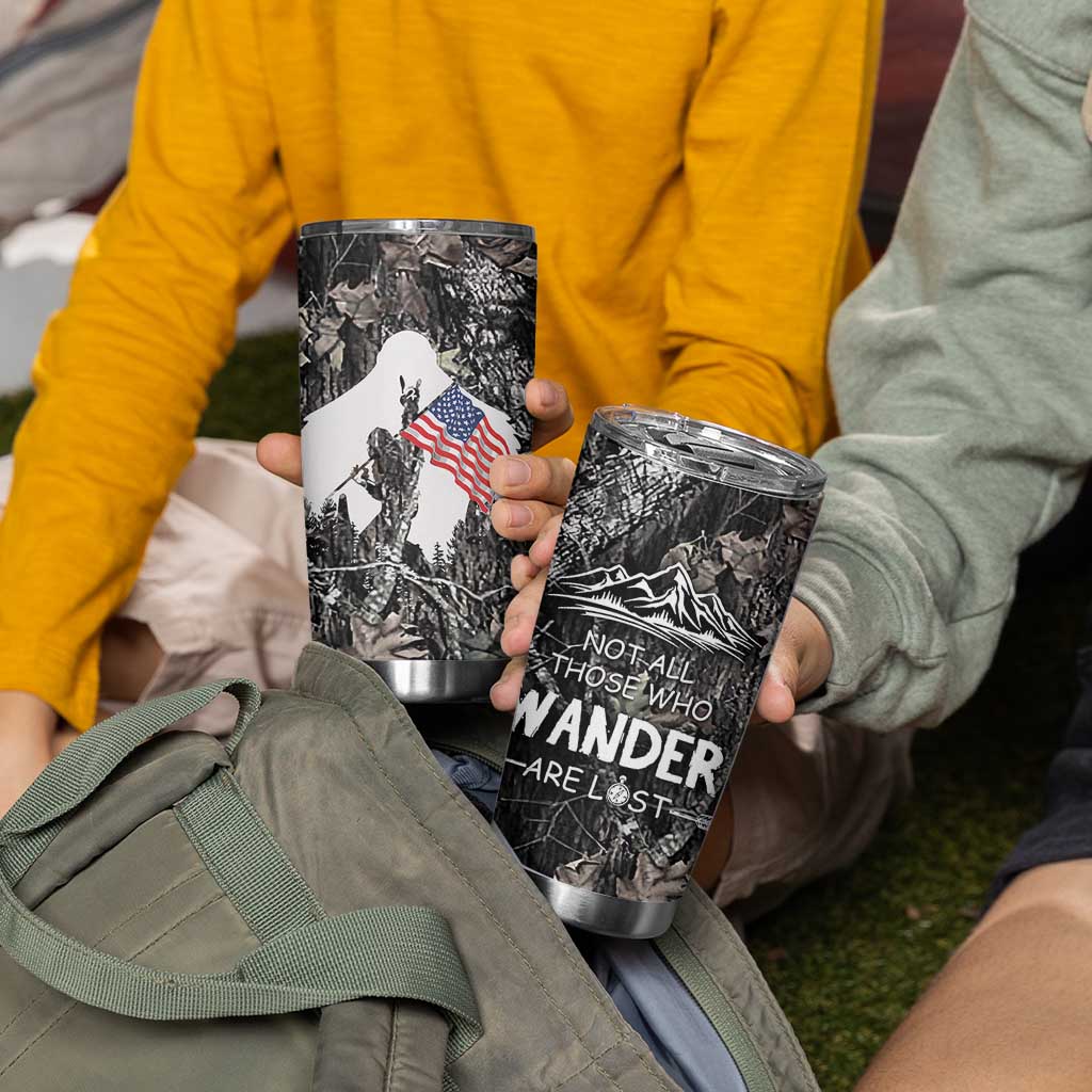 Bigfoot Camping Tumbler Cup Not All Who Wander Are Lost Sasquatch