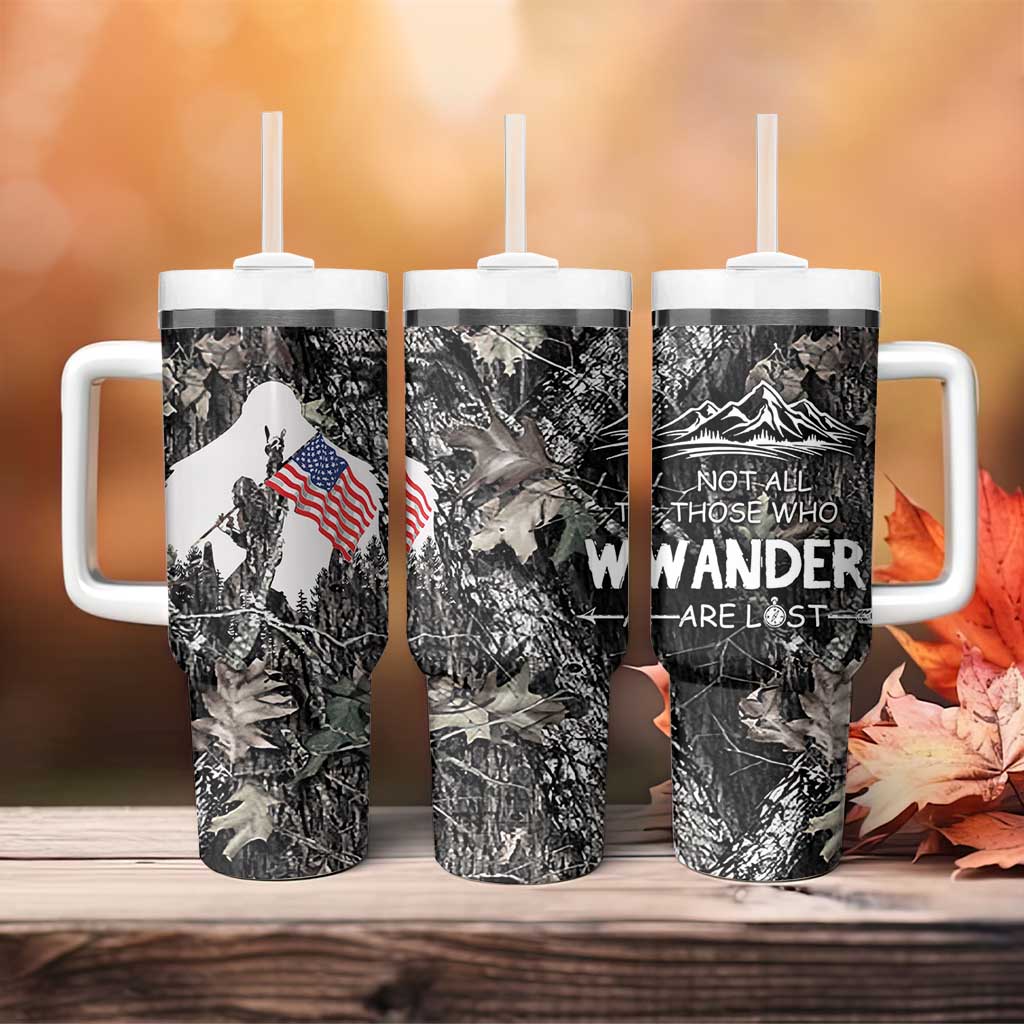 Bigfoot Camping Tumbler With Handle Not All Who Wander Are Lost Sasquatch