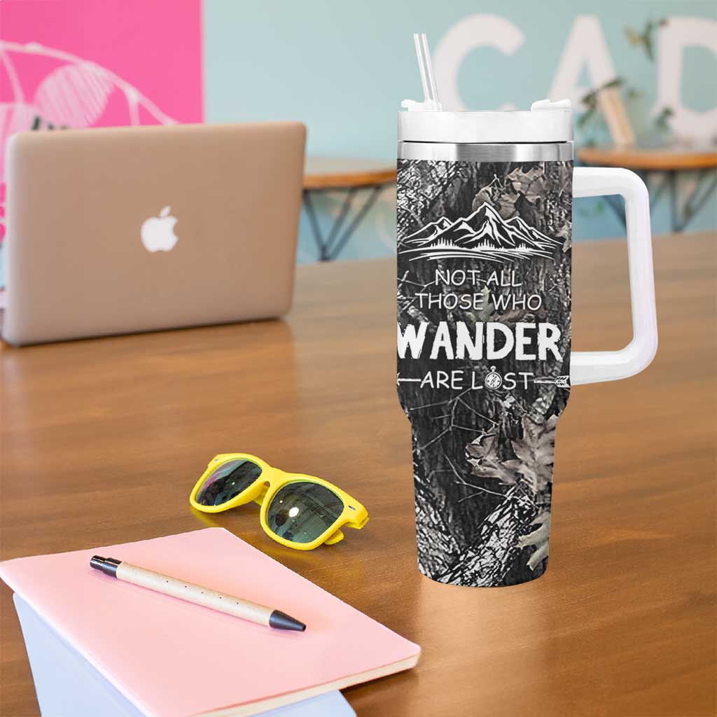 Bigfoot Camping Tumbler With Handle Not All Who Wander Are Lost Sasquatch
