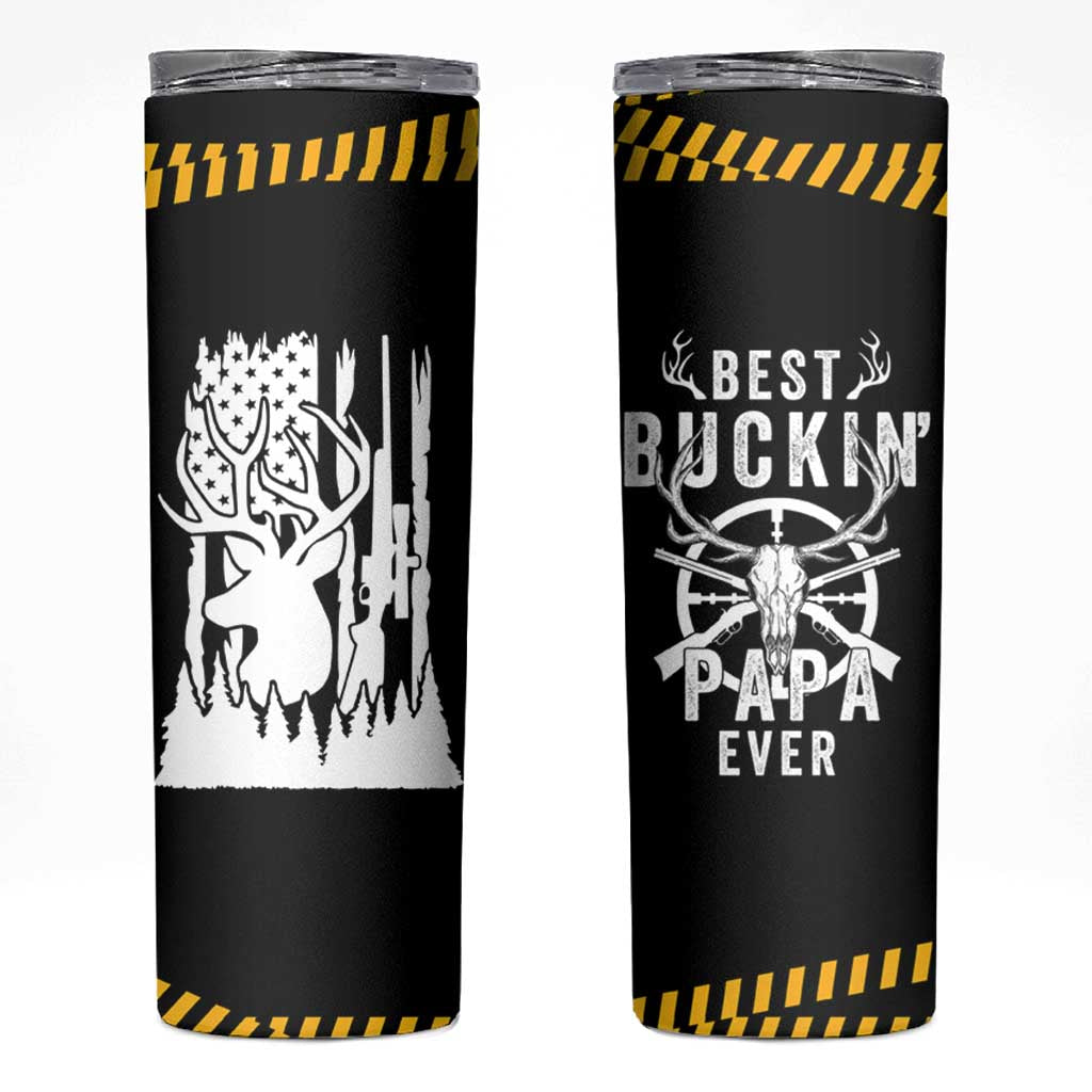 Deer Hunting Dad Skinny Tumbler Best Buckin' Papa Ever American Flag - Wonder Print Shop