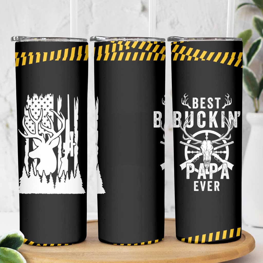 Deer Hunting Dad Skinny Tumbler Best Buckin' Papa Ever American Flag - Wonder Print Shop