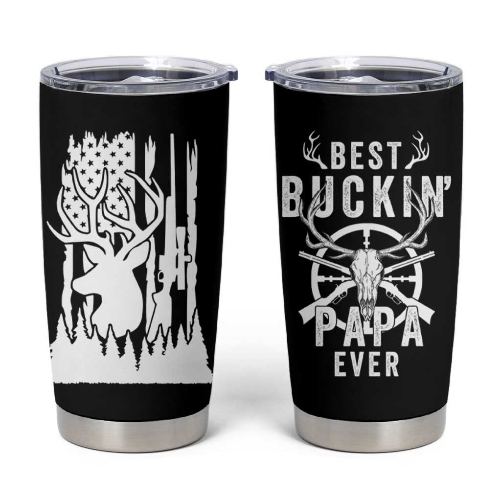 Deer Hunting Dad Tumbler Cup Best Buckin' Papa Ever American Flag - Wonder Print Shop