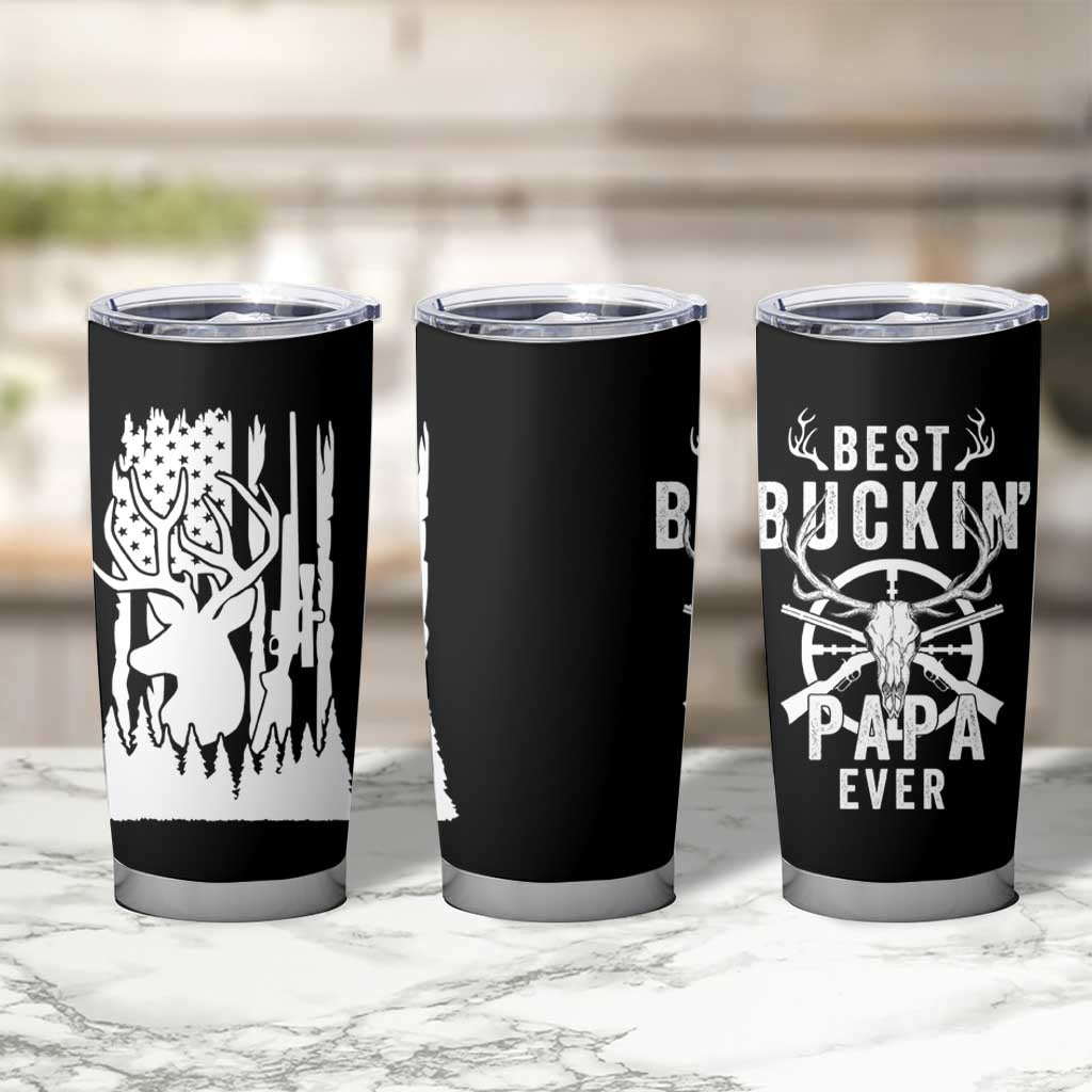 Deer Hunting Dad Tumbler Cup Best Buckin' Papa Ever American Flag - Wonder Print Shop