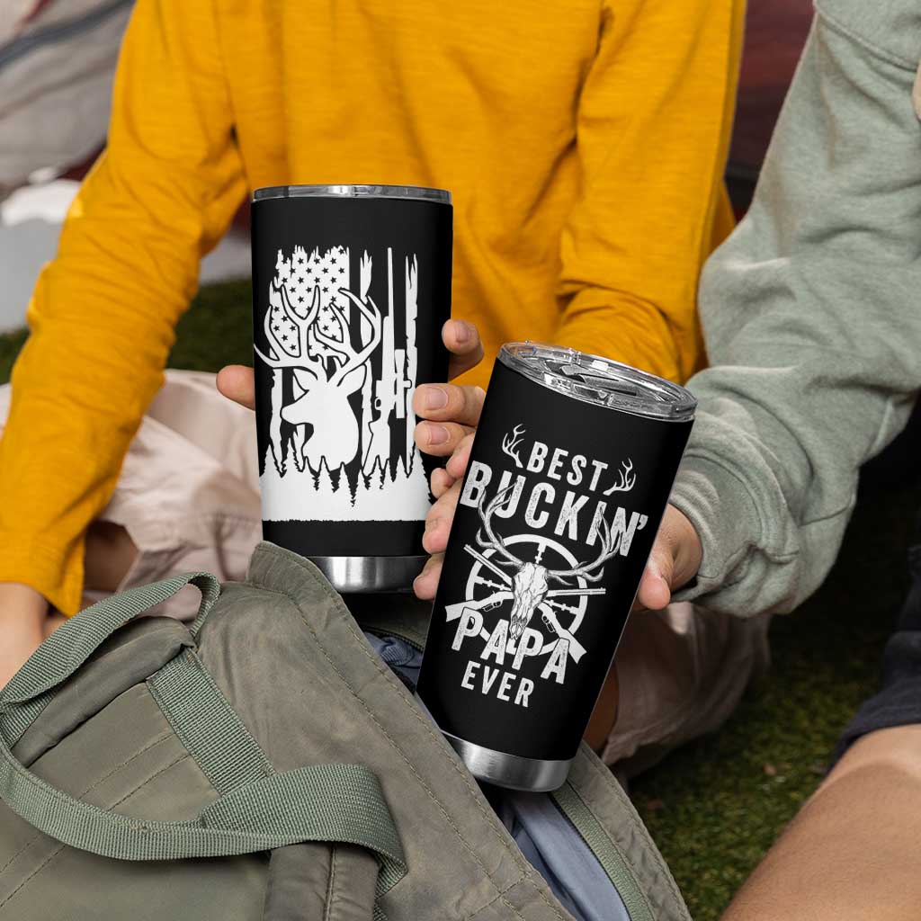 Deer Hunting Dad Tumbler Cup Best Buckin' Papa Ever American Flag - Wonder Print Shop