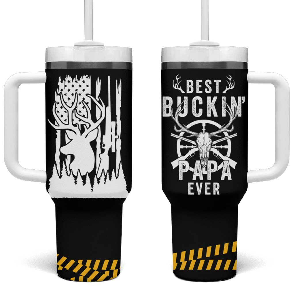 Deer Hunting Dad Tumbler With Handle Best Buckin' Papa Ever American Flag - Wonder Print Shop