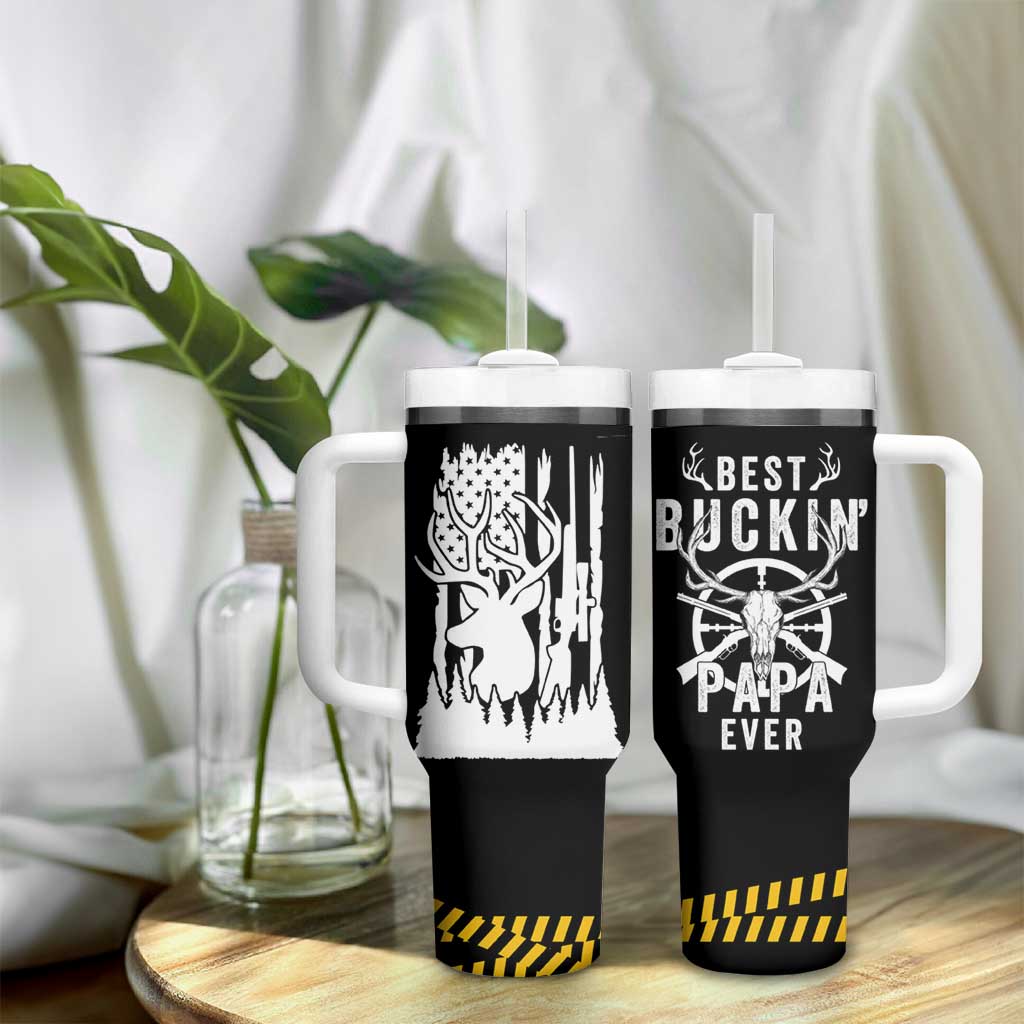 Deer Hunting Dad Tumbler With Handle Best Buckin' Papa Ever American Flag - Wonder Print Shop