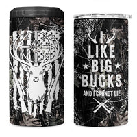 Funny Hunting 4 in 1 Can Cooler Tumbler Camo Deer American Flag I Like Big Bucks I Cannot Lie