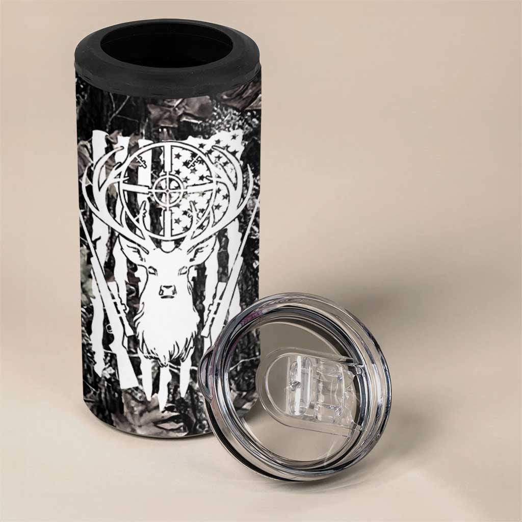Funny Hunting 4 in 1 Can Cooler Tumbler Camo Deer American Flag I Like Big Bucks I Cannot Lie