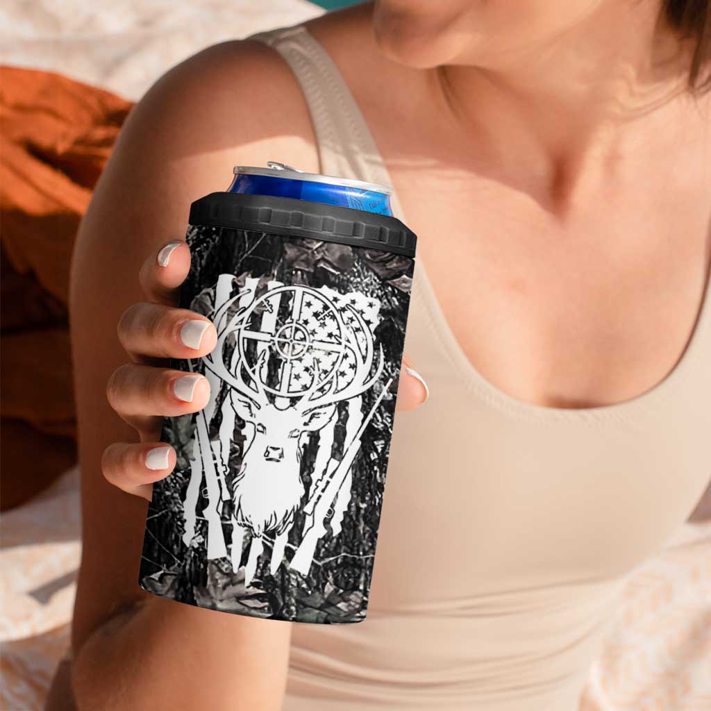 Funny Hunting 4 in 1 Can Cooler Tumbler Camo Deer American Flag I Like Big Bucks I Cannot Lie