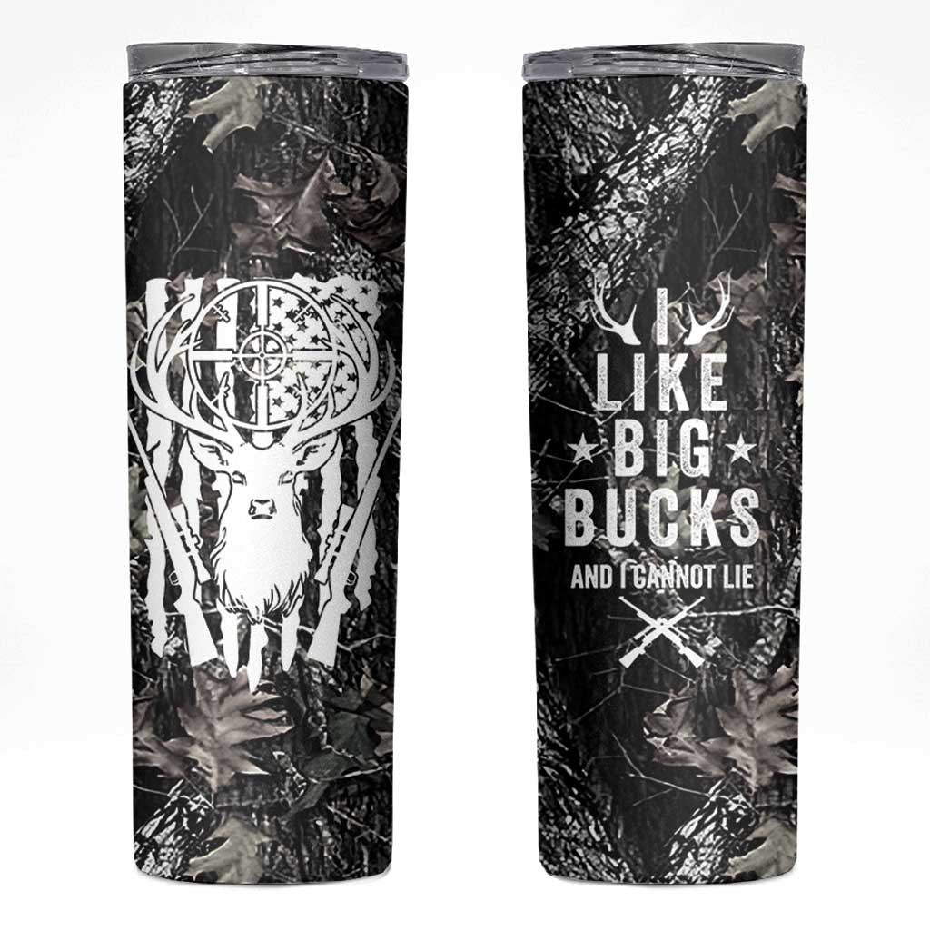 Funny Hunting Skinny Tumbler Camo Deer American Flag I Like Big Bucks I Cannot Lie