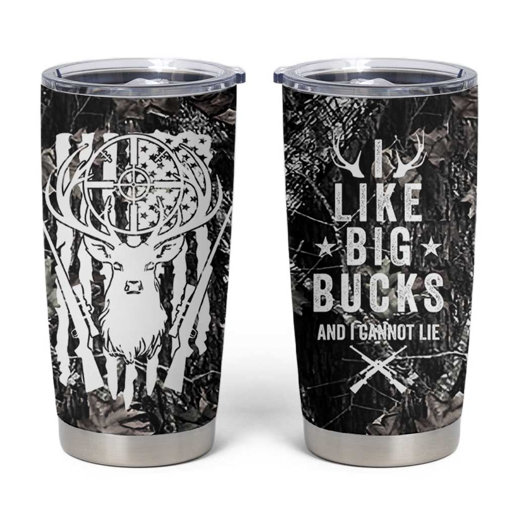 Funny Hunting Tumbler Cup Camo Deer American Flag I Like Big Bucks I Cannot Lie