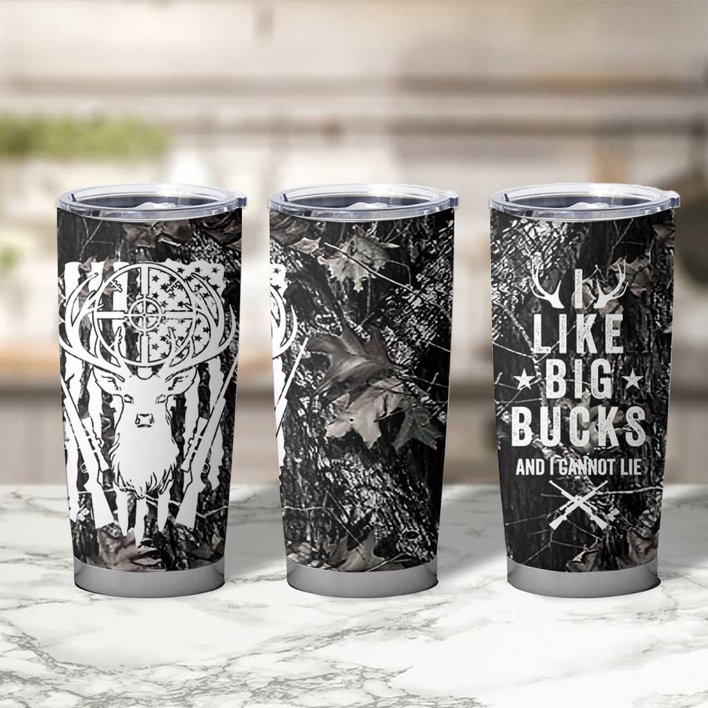 Funny Hunting Tumbler Cup Camo Deer American Flag I Like Big Bucks I Cannot Lie