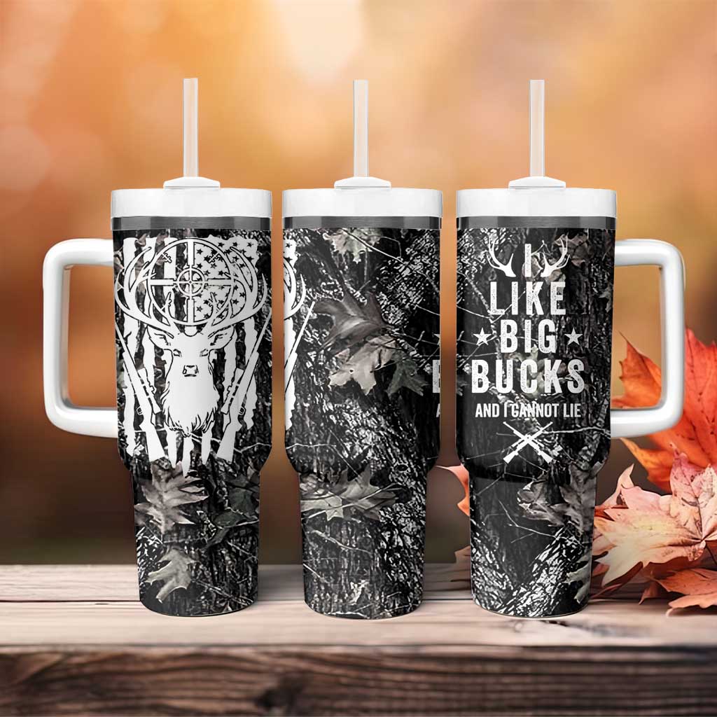 Funny Hunting Tumbler With Handle Camo Deer American Flag I Like Big Bucks I Cannot Lie