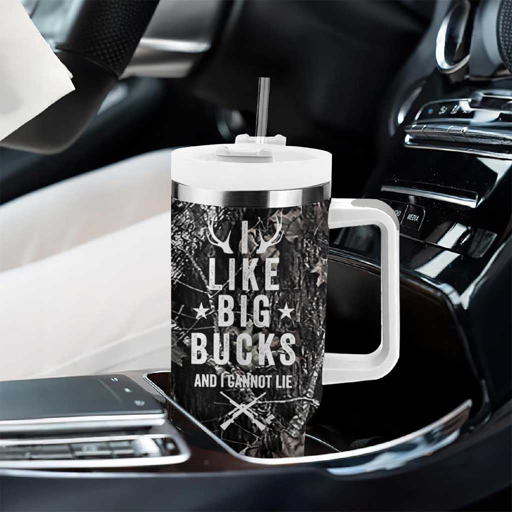 Funny Hunting Tumbler With Handle Camo Deer American Flag I Like Big Bucks I Cannot Lie