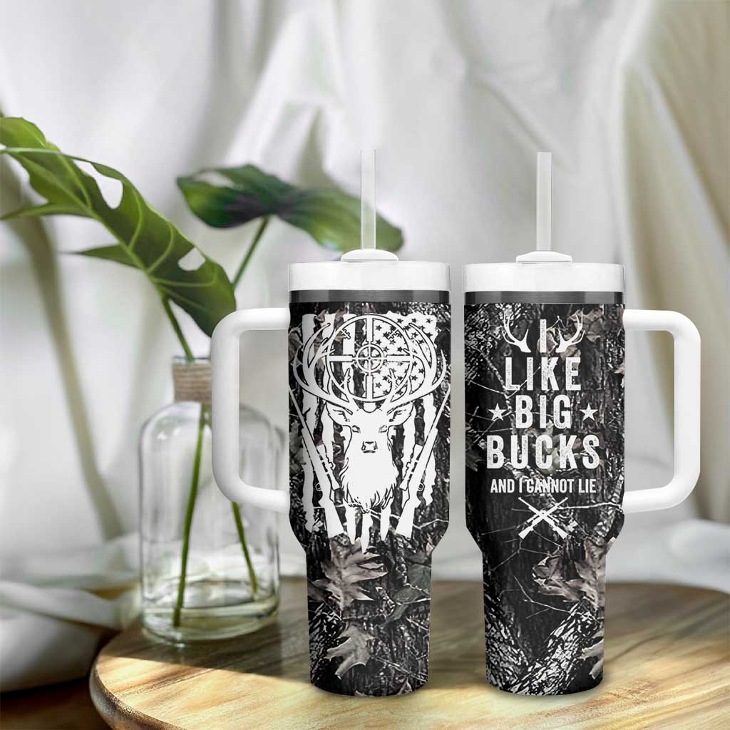 Funny Hunting Tumbler With Handle Camo Deer American Flag I Like Big Bucks I Cannot Lie