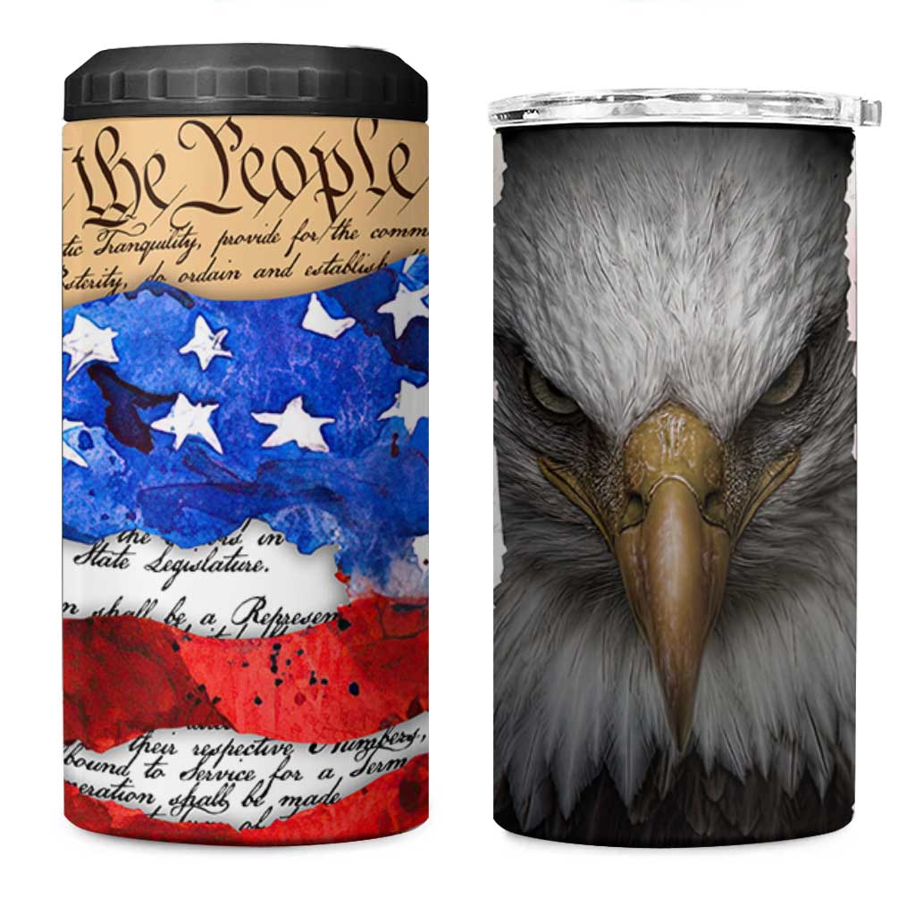 Patriotic Eagle American Flag 4 in 1 Can Cooler Tumbler 250 Years 1776 2026 4th Of July Independence Day