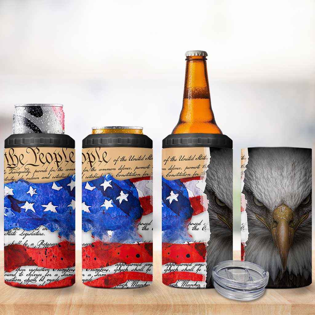 Patriotic Eagle American Flag 4 in 1 Can Cooler Tumbler 250 Years 1776 2026 4th Of July Independence Day