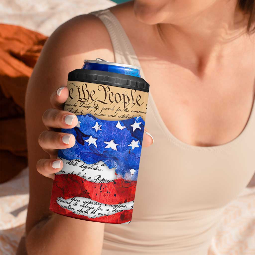 Patriotic Eagle American Flag 4 in 1 Can Cooler Tumbler 250 Years 1776 2026 4th Of July Independence Day