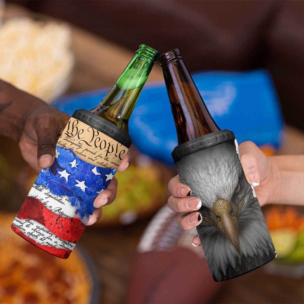 Patriotic Eagle American Flag 4 in 1 Can Cooler Tumbler 250 Years 1776 2026 4th Of July Independence Day