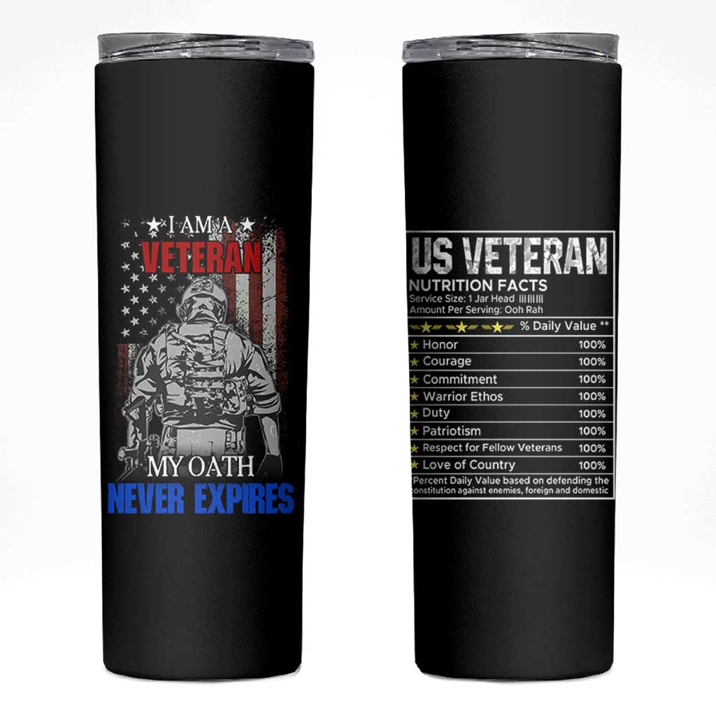 US Veteran Skinny Tumbler I am A Veteran My Oath Never Expires Distressed US Flag