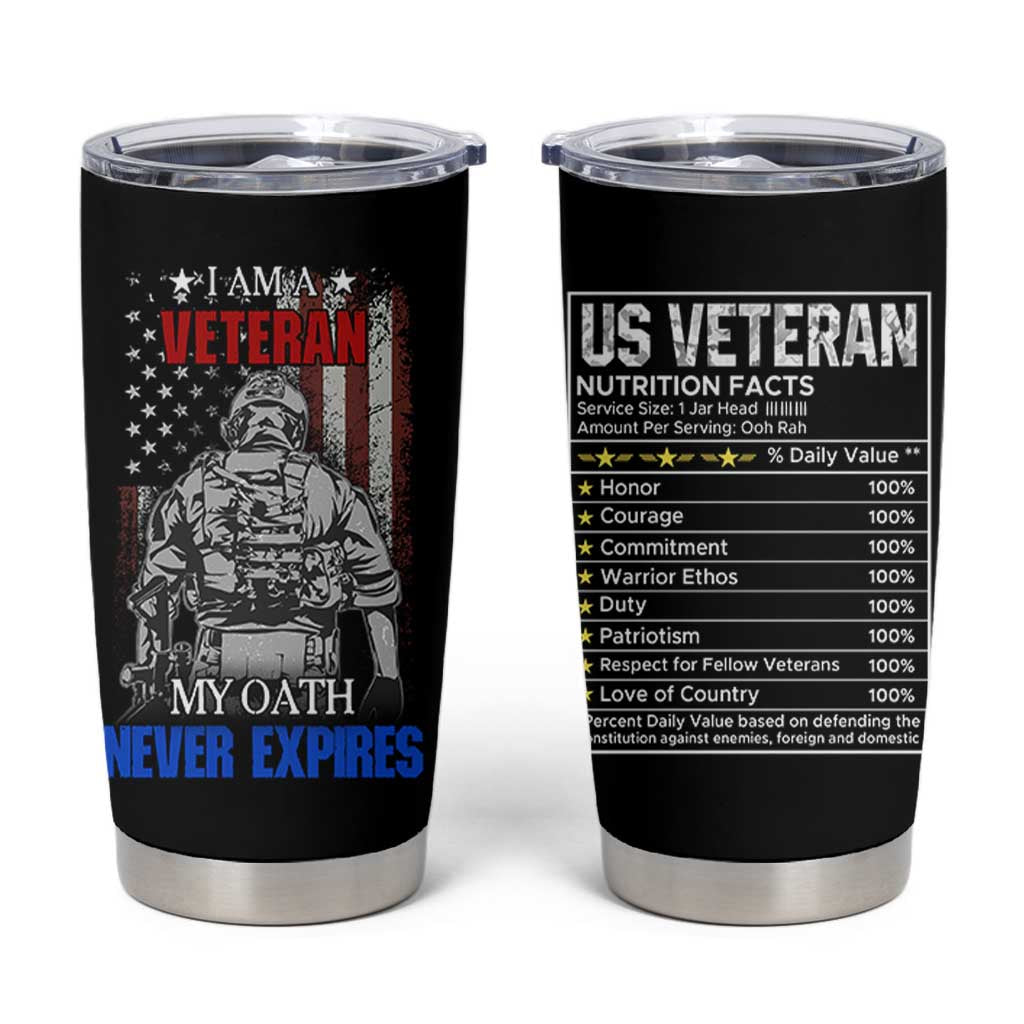 US Veteran Tumbler Cup I am A Veteran My Oath Never Expires Distressed US Flag