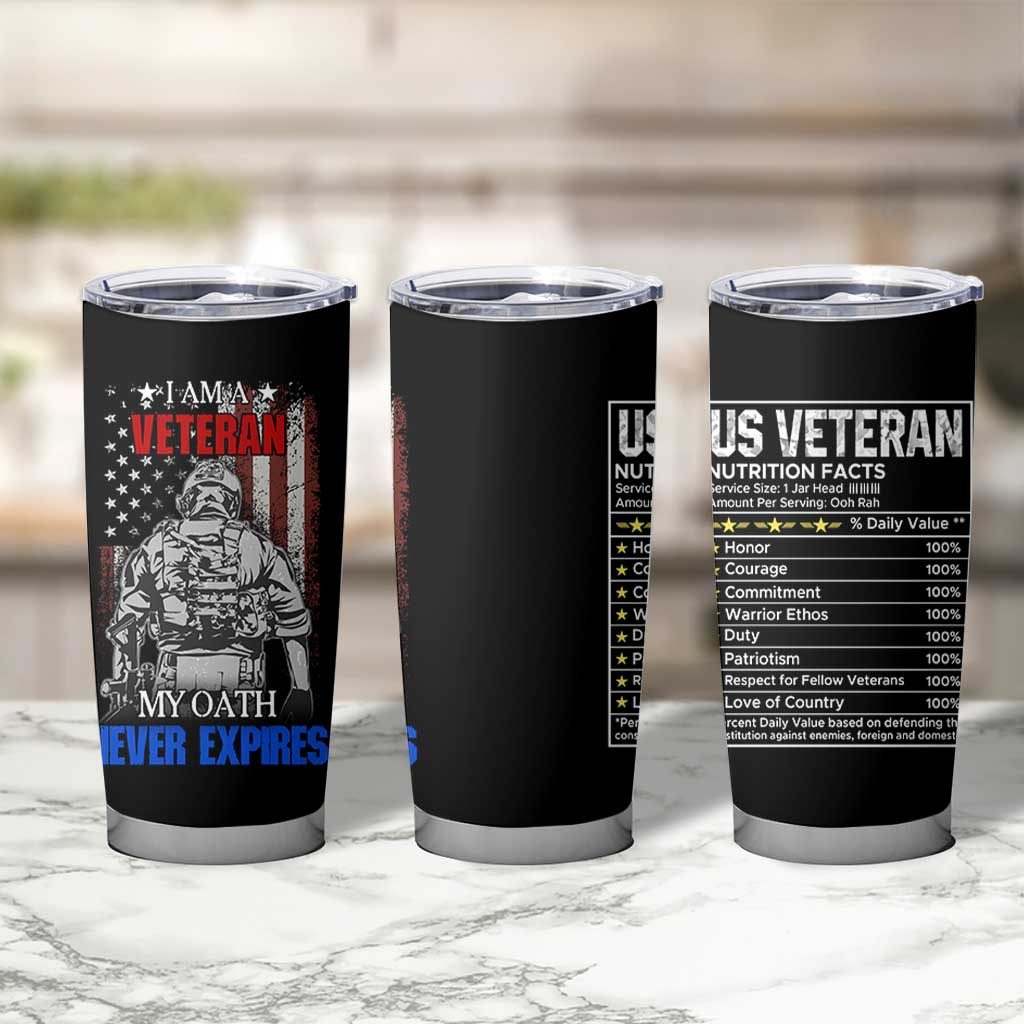 US Veteran Tumbler Cup I am A Veteran My Oath Never Expires Distressed US Flag