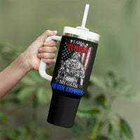 US Veteran Tumbler With Handle I am A Veteran My Oath Never Expires Distressed US Flag