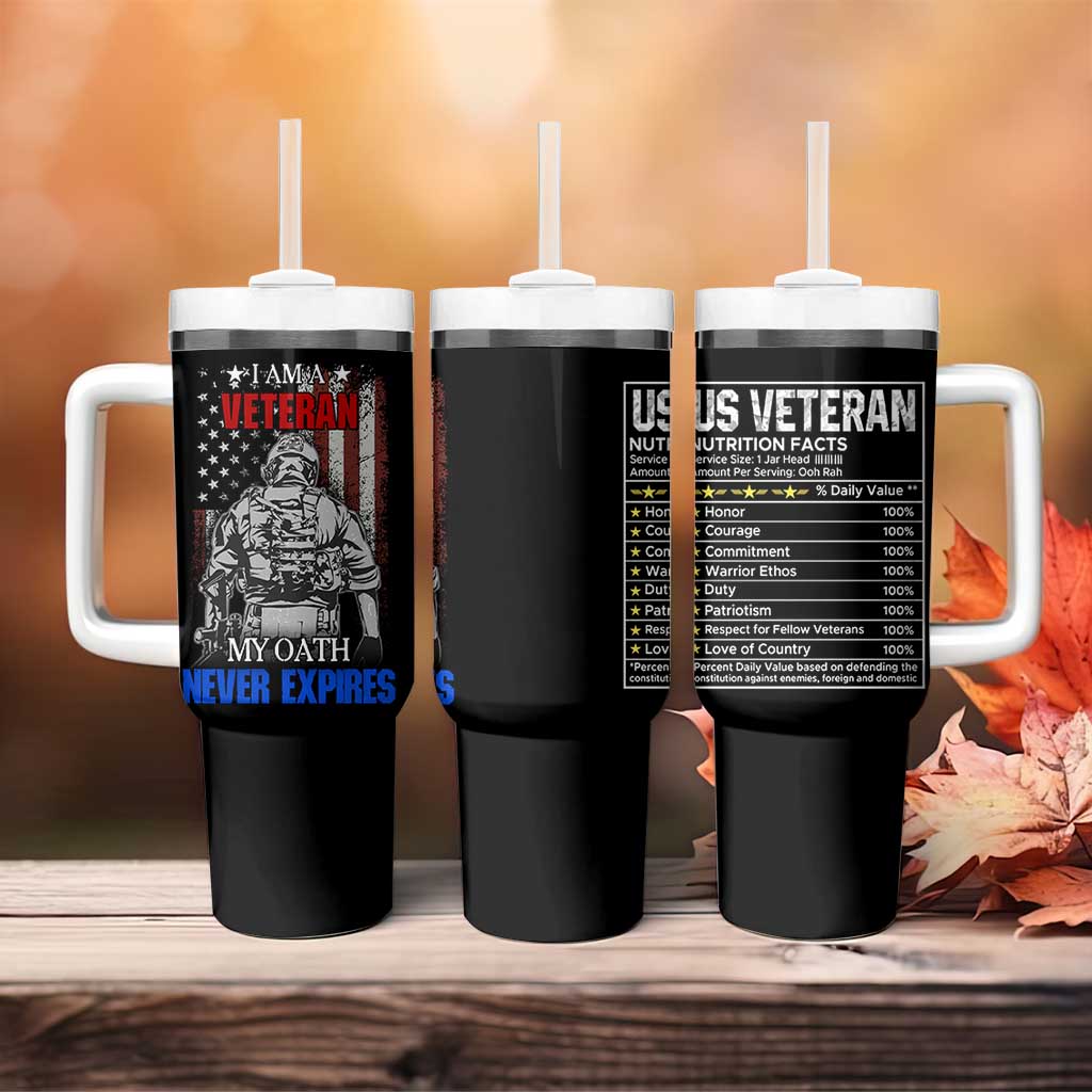 US Veteran Tumbler With Handle I am A Veteran My Oath Never Expires Distressed US Flag