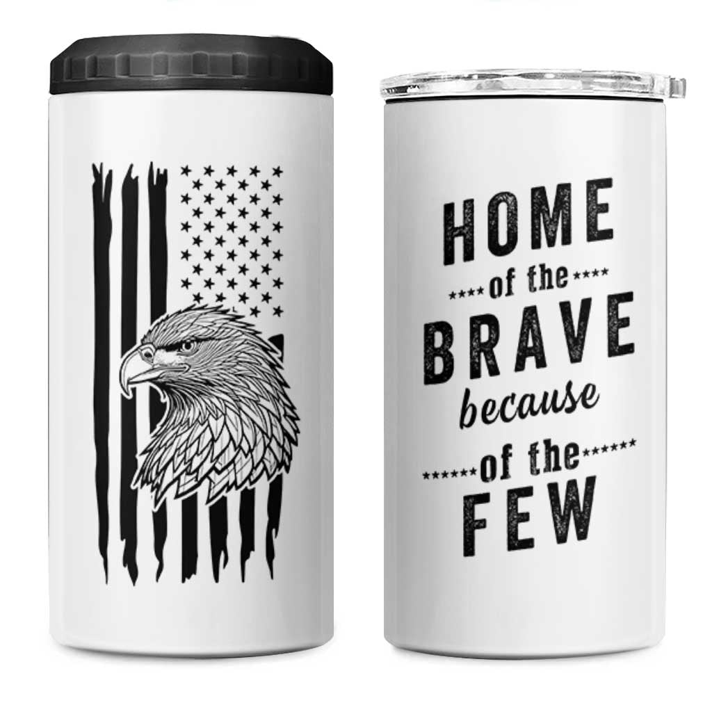American Flag Patriotic 4 in 1 Can Cooler Tumbler Land Of The Free Because Of The Brave Bald EagleUSA Flag