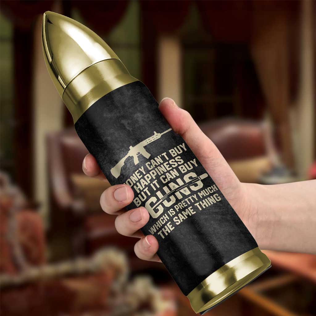 Gun Lovers Bullet Tumbler Money Cant Buy Happiness But It Can Buy Guns Retro USA Flag