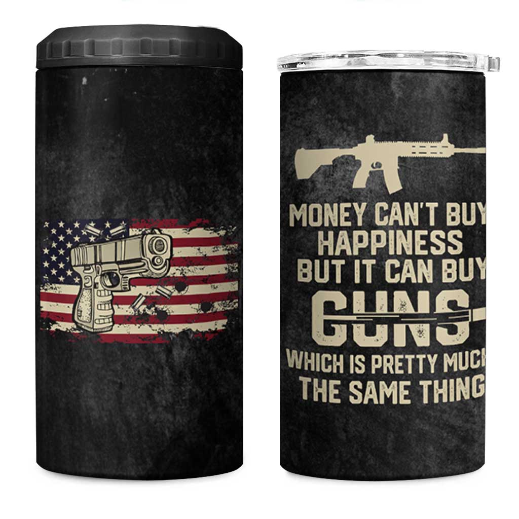 Gun Lovers 4 in 1 Can Cooler Tumbler Money Cant Buy Happiness But It Can Buy Guns Retro USA Flag