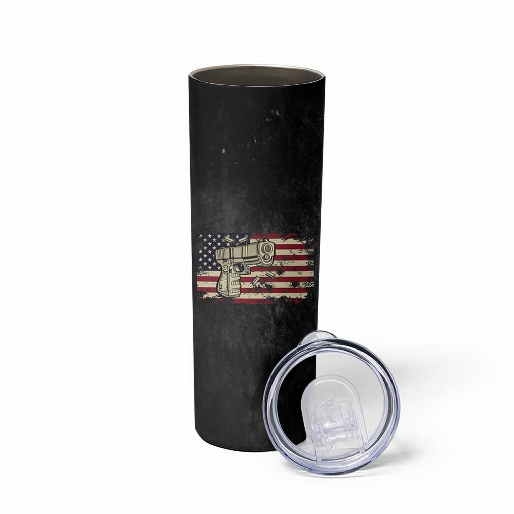 Gun Lovers Skinny Tumbler Money Cant Buy Happiness But It Can Buy Guns Retro USA Flag