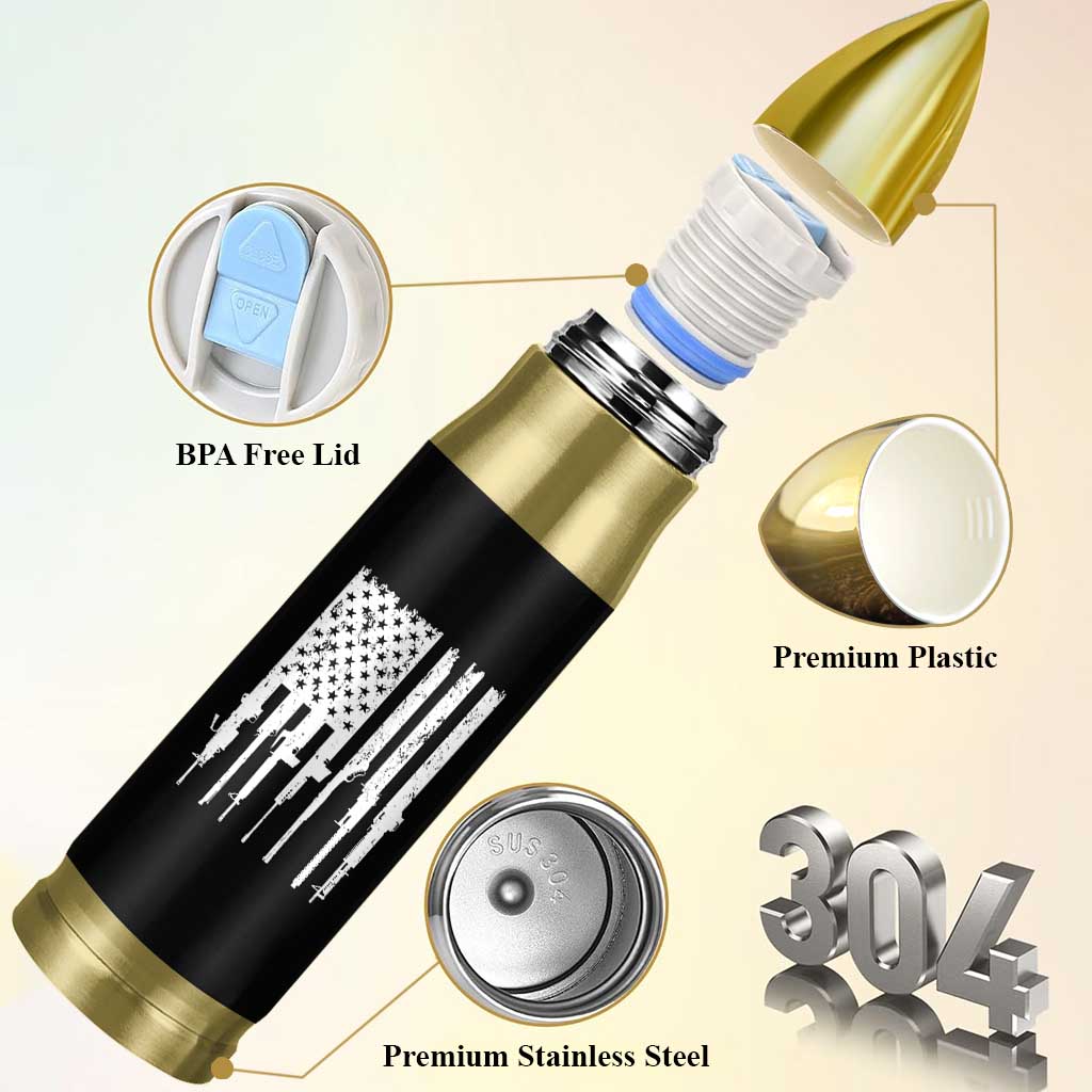 Gun Lovers Bullet Tumbler Enjoy Long Romantic Walks To The Gun Shop USA Flag