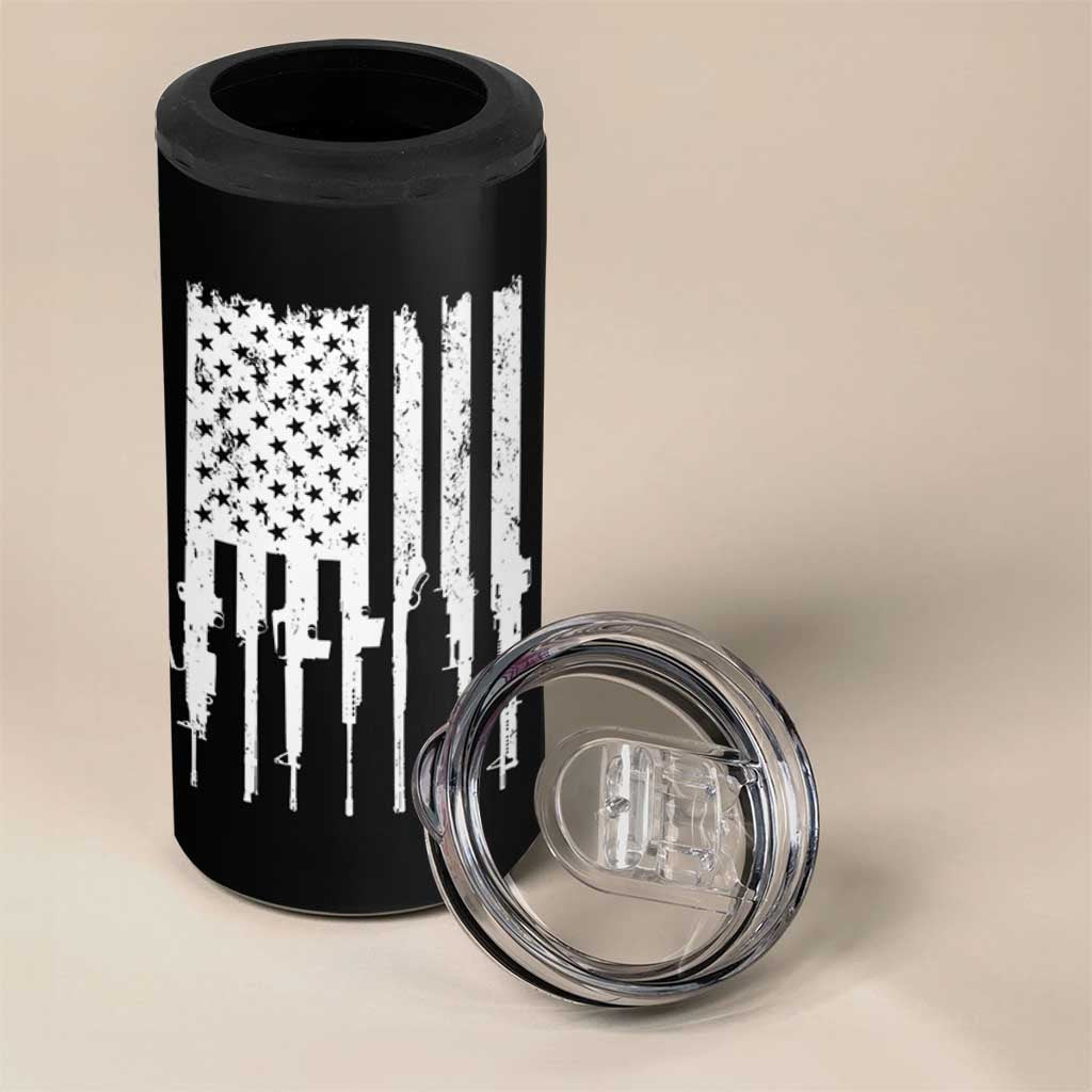 Gun Lovers 4 in 1 Can Cooler Tumbler Enjoy Long Romantic Walks To The Gun Shop USA Flag