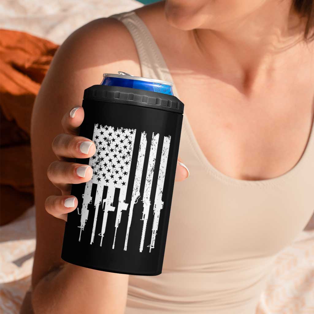 Gun Lovers 4 in 1 Can Cooler Tumbler Enjoy Long Romantic Walks To The Gun Shop USA Flag