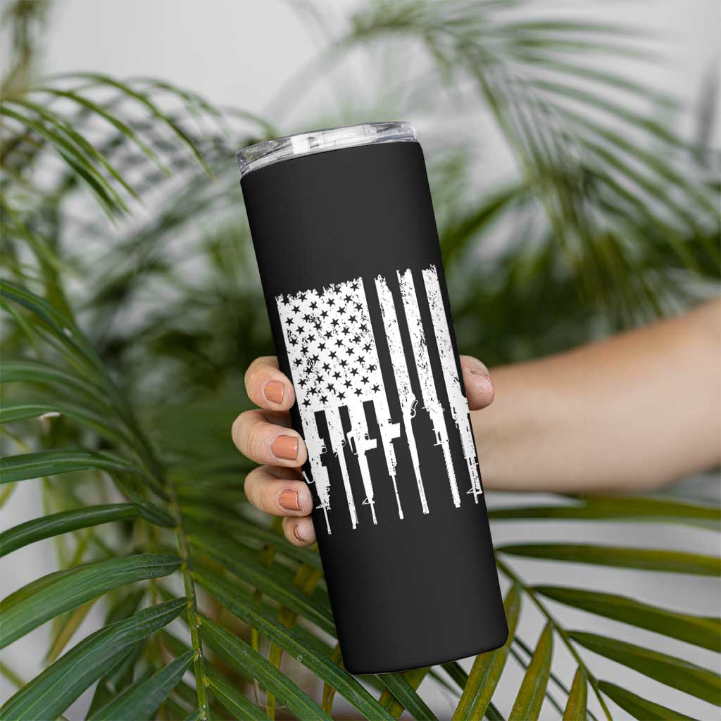 Gun Lovers Skinny Tumbler Enjoy Long Romantic Walks To The Gun Shop USA Flag