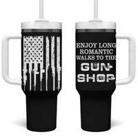 Gun Lovers Tumbler With Handle Enjoy Long Romantic Walks To The Gun Shop USA Flag