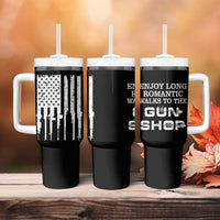 Gun Lovers Tumbler With Handle Enjoy Long Romantic Walks To The Gun Shop USA Flag