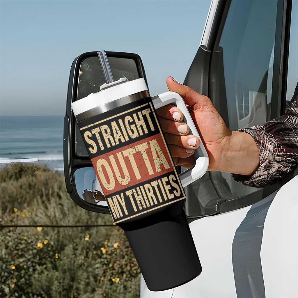 40th Birthday Tumbler With Handle Straight Outta My Thirties 1986 40 Year Old Birthday
