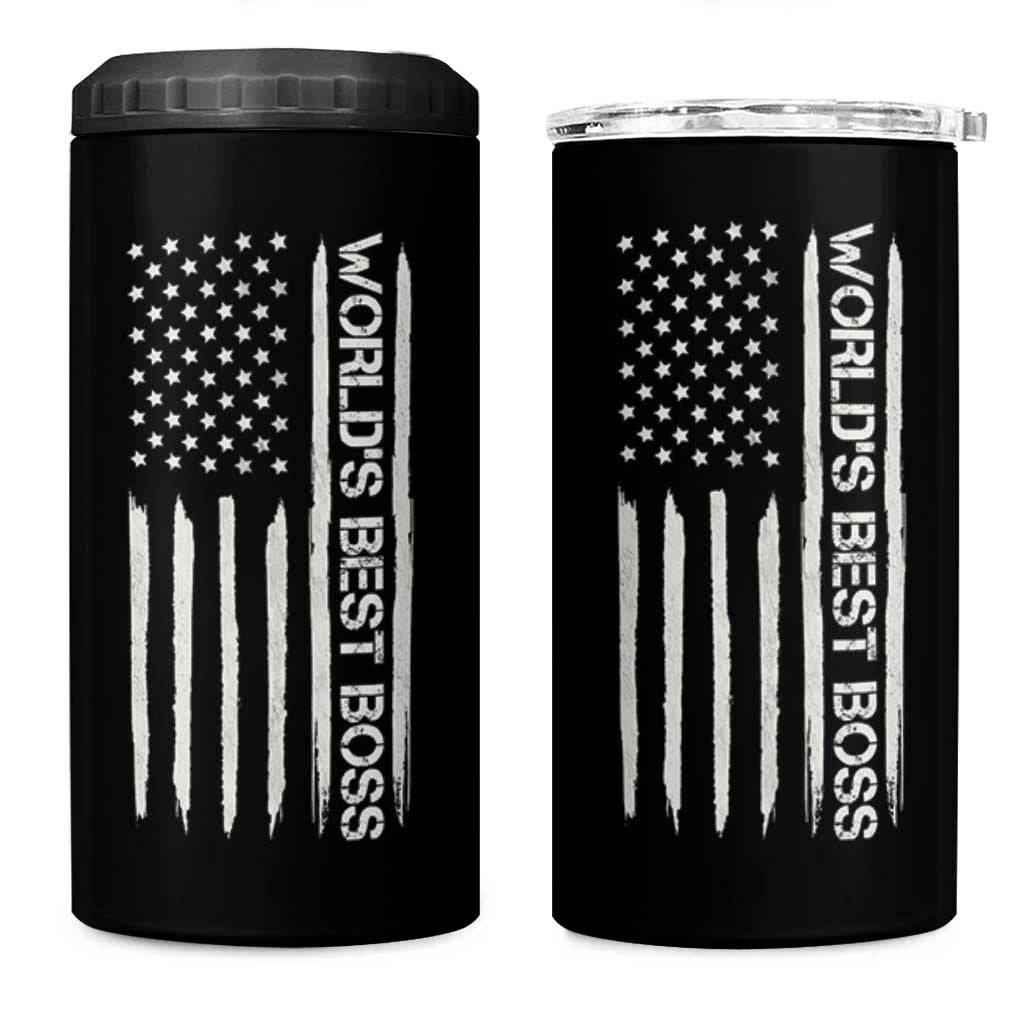 World's Best Boss 4 in 1 Can Cooler Tumbler Gifts for Office Male Female Bosses Coworkers American Flag