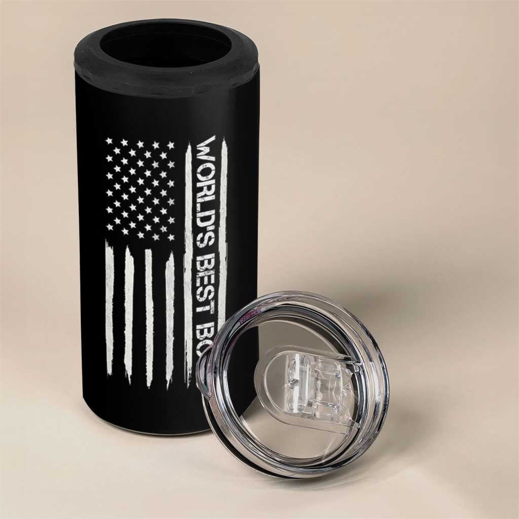 World's Best Boss 4 in 1 Can Cooler Tumbler Gifts for Office Male Female Bosses Coworkers American Flag